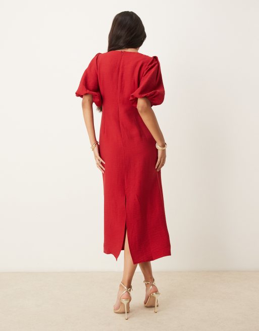Nobody's Child – Hannah – Midaxi-Kleid in Rot mit Ballonärmeln, 4 von 4