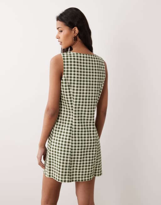 Nobody's Child - Harvey - Aansluitende geruite mini jurk in groen, 2 van 4