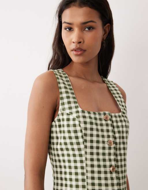 Nobody's Child Harvey button down mini dress in green gingham, 3 of 4