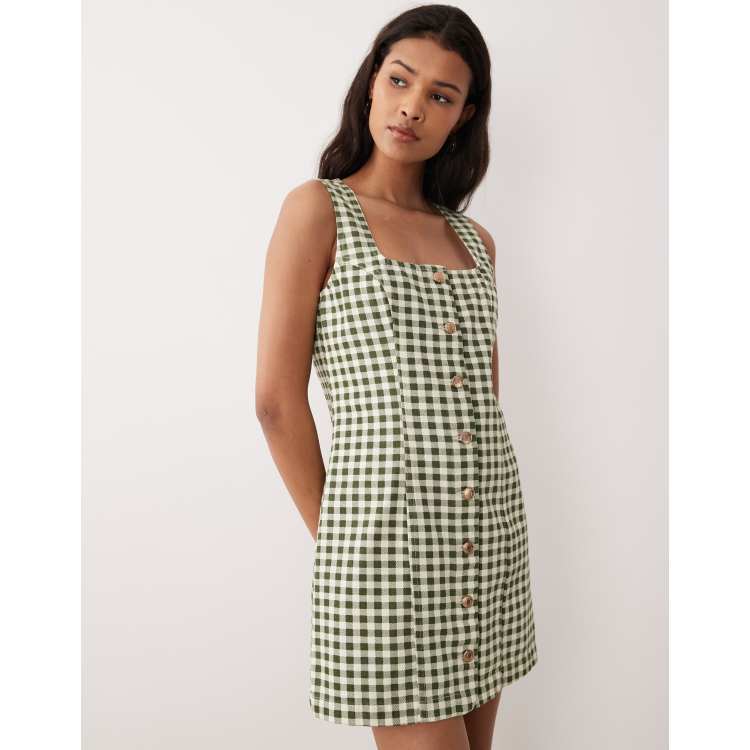Nobody's Child Harvey button down mini dress in green plaid | ASOS