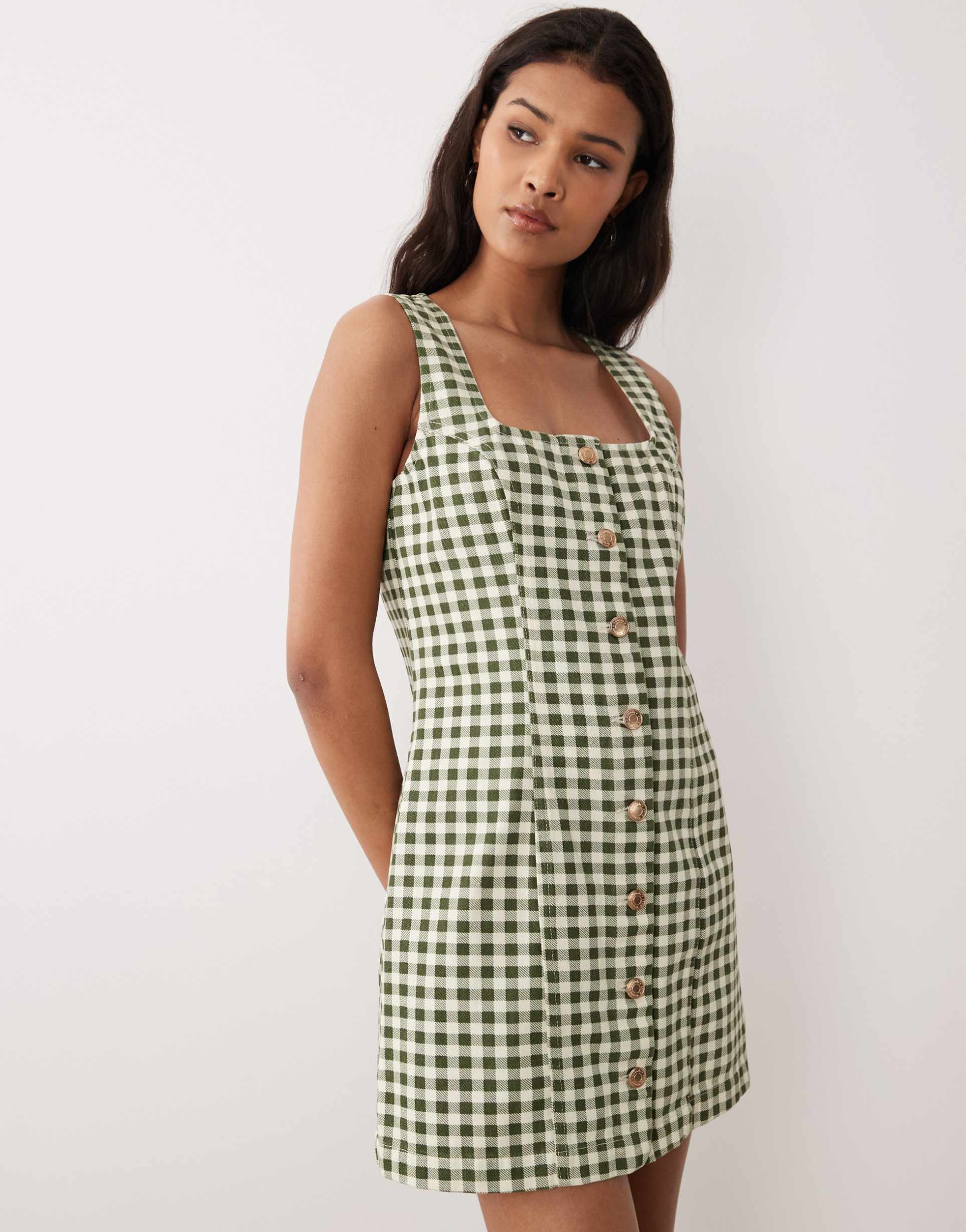 nobody's child harvey button down mini dress in green plaid
