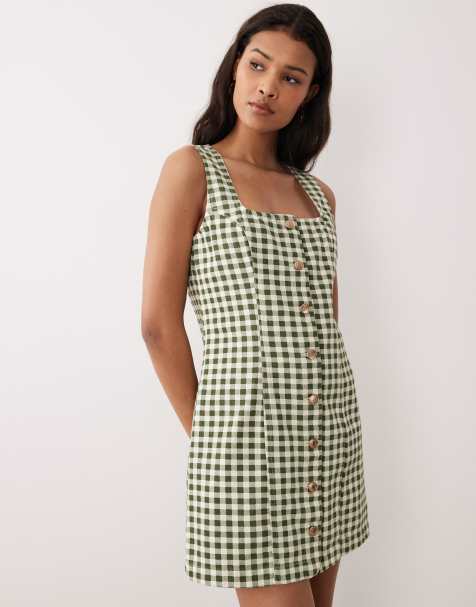 Nobody's Child Harvey cotton button down mini dress in green gingham - view 1