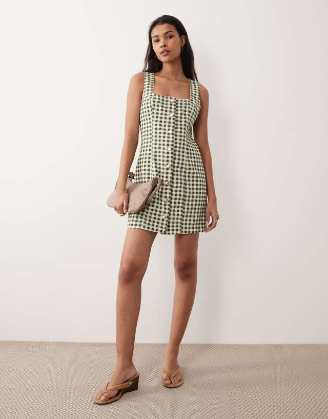 Nobody's Child Harvey cotton button down mini dress in green