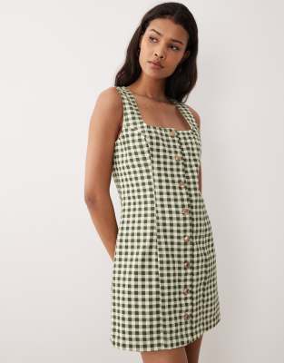 Nobody's Child - Harvey - Figurbetontes Minikleid in Grün kariert mit Knopfleiste vorne