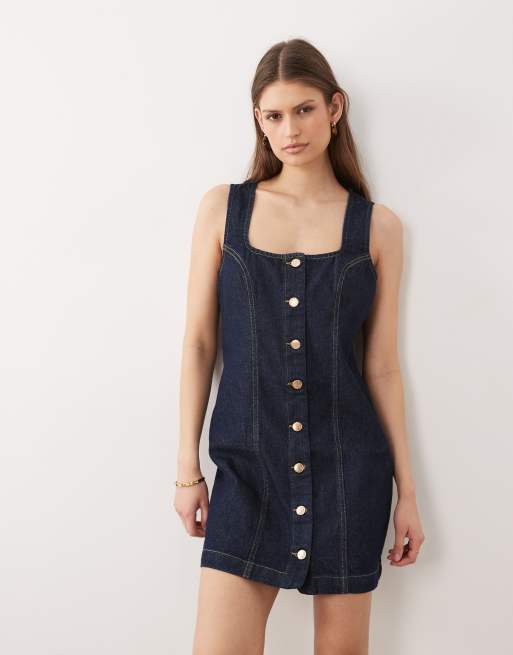 Nobody's Child - Harvey - Robe courte ajustée en jean à encolure carrée - Indigo, 2 de 4