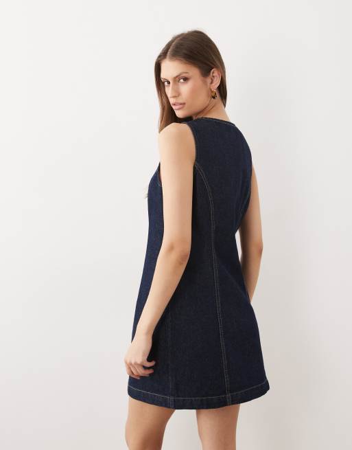 Nobody's Child Harvey square neck fitted denim mini dress in indigo, 3 of 4