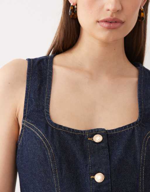 Nobody's Child Harvey square neck fitted denim mini dress in indigo, 4 of 4
