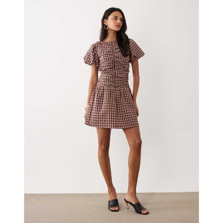 Nobody's Child Haven ruched front puff sleeve mini dress in red