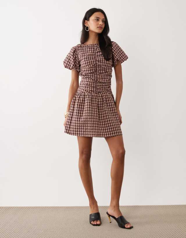 Nobody's Child Haven ruched front puff sleeve mini dress in red