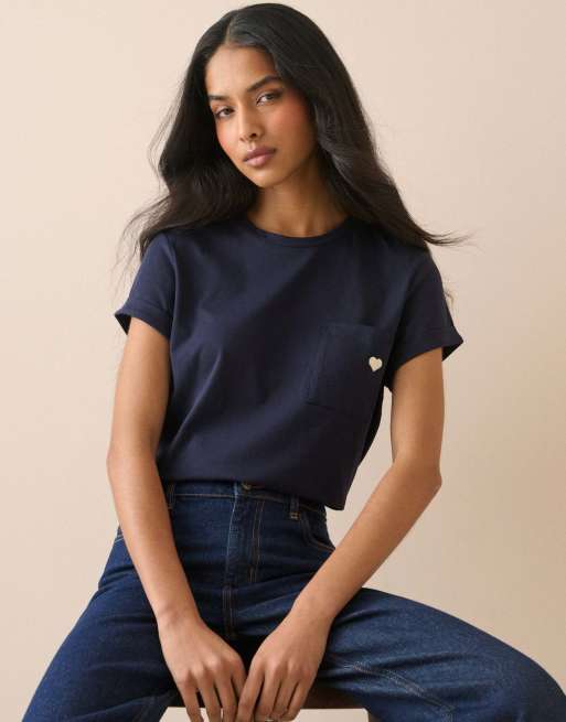 Nobody's Child Heart embroide t-shirt in blue, 4 of 5