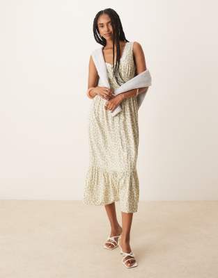 Heather lace trim midi dress in green floral