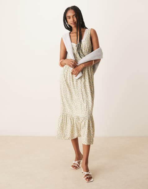 Nobody's Child – Heather – Midikleid in Grün mit Spitzenbesatz und Blumenmuster - view 1