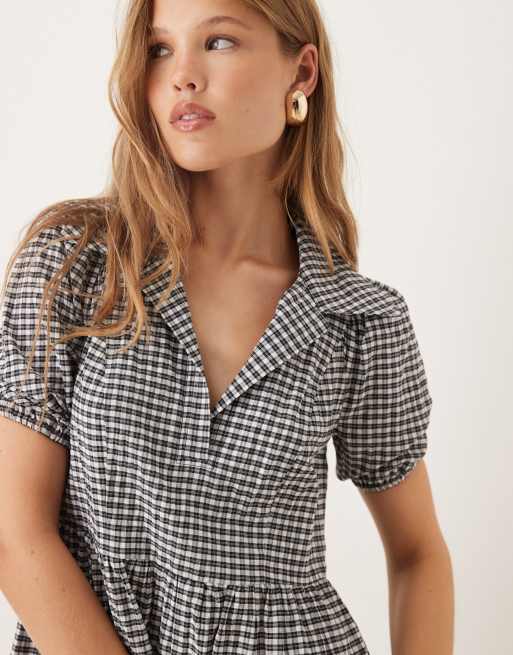 Nobody's Child - Hebe - Midaxi-kjole med pufærmer og sort/hvidt gingham-tern, 2 af 4