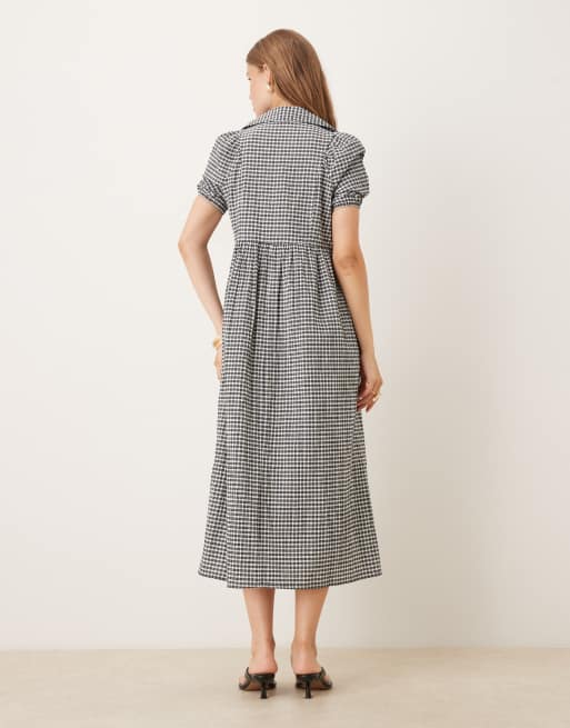 Nobody's Child - Hebe - Midaxi-kjole med pufærmer og sort/hvidt gingham-tern, 4 af 4