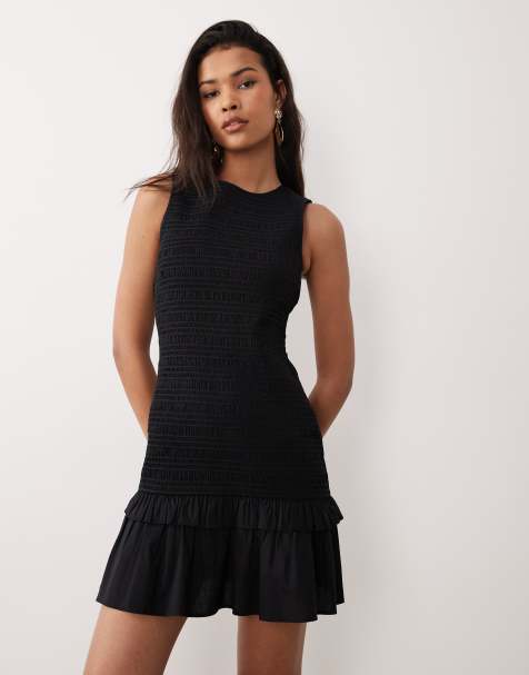 Nobody's Child - Henley - Robe courte en coton à volants et taille basse - Noir - view 1