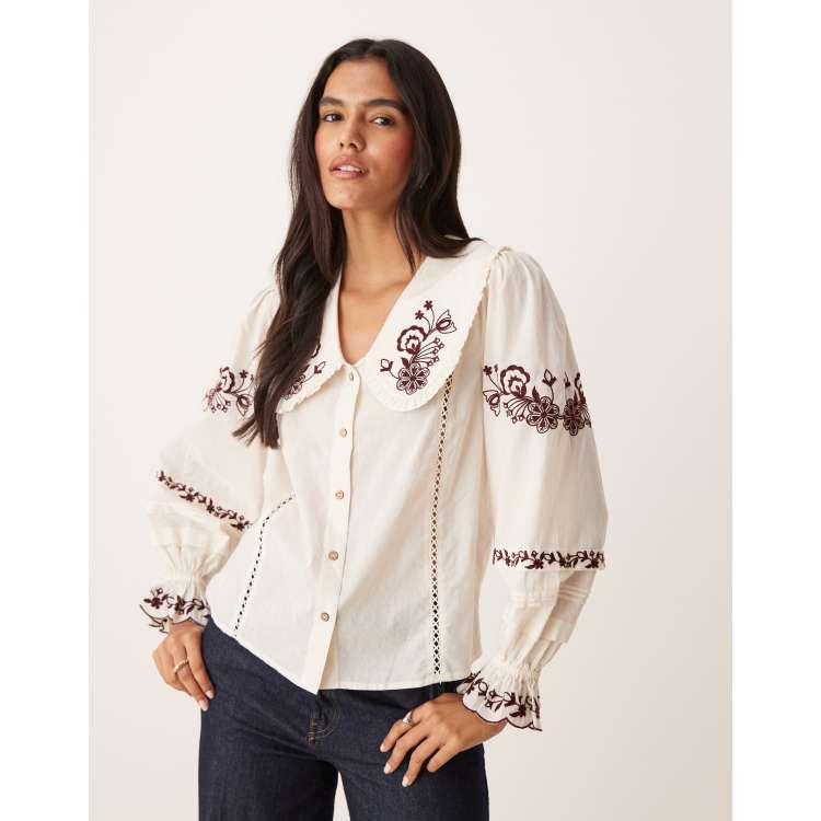 トップス Carlotta Embroidered Blouse / 3-5y Nobody's Child Henrietta embroidered shirt in ivory | ASOS