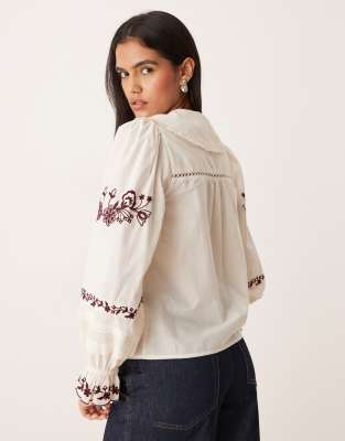 Nobody's Child Henrietta Embroidered Shirt In Neutral