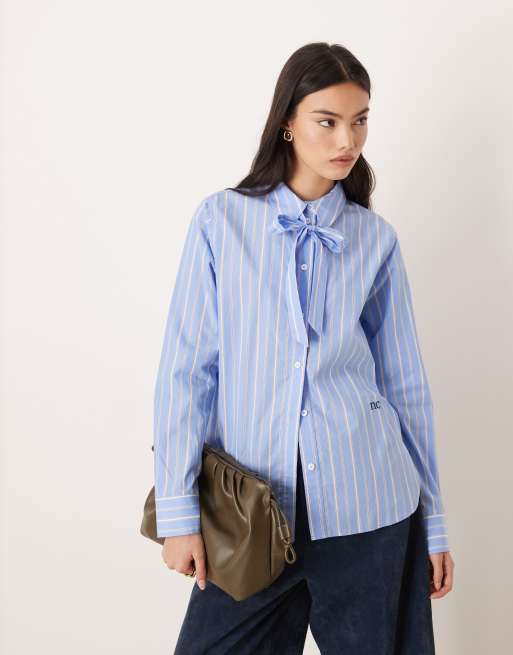 Nobody's Child - Hepburn - Chemise rayée à col lavallière - Bleu, 2 de 4