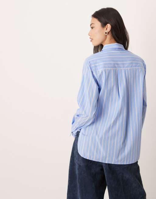 Nobody's Child Hepburn pussybow shirt in blue stripe, 4 of 4