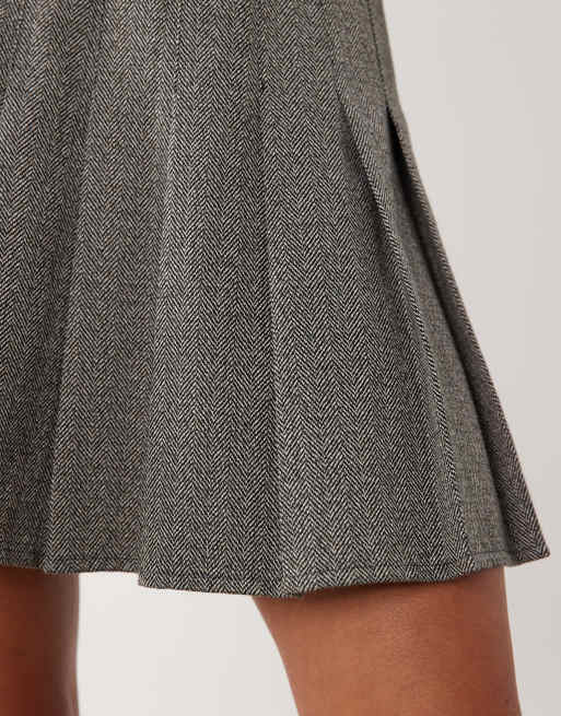 Nobody's Child herringbone high rise pleated mini skirt in gray, 5 of 5