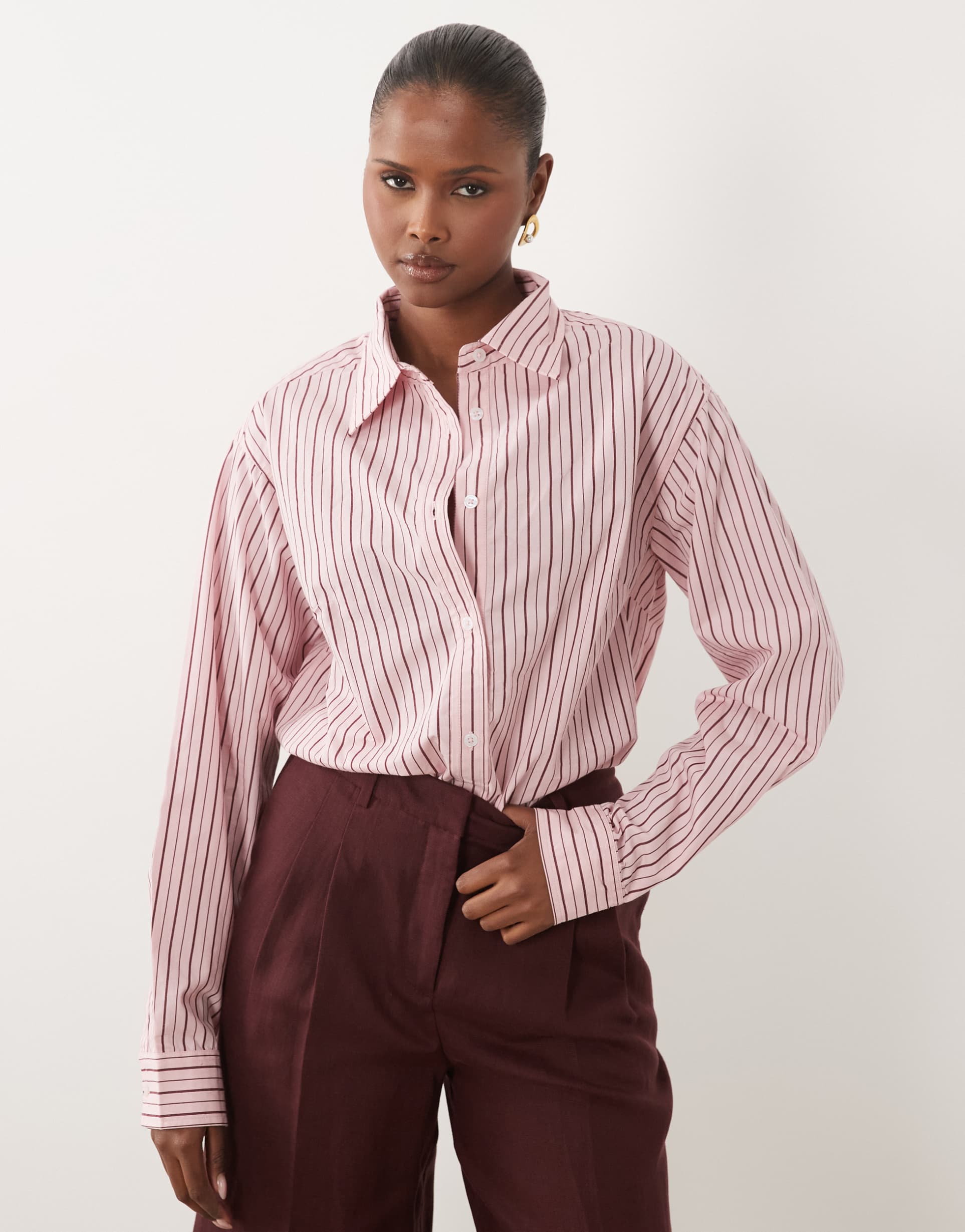 nobody's child hestia relaxed collared shirt in pink stripes