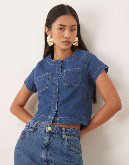 Nobody's Child - Hettie - Camicia taglio corto in denim lavaggio chiaro