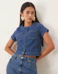 [Nobody's Child] Nobody's Child Hettie denim cropped shirt in light wash-Blue 14 Light blue