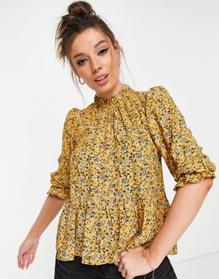 Nobody's Child high collar smock top in yellow floral