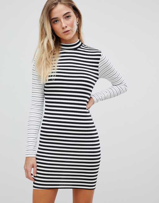 Nobodys Child High Neck Dress In Contrast Stripe - 