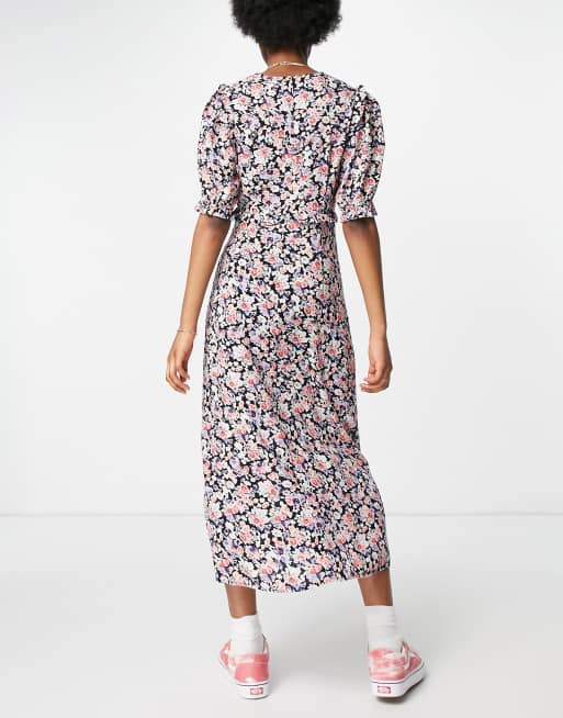 Nobody's Child high neck midi tea dress in dark floral, 2 of 4