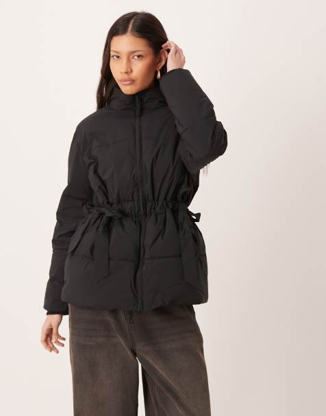 Nobody's Child funnel neck tie side padded coat in black