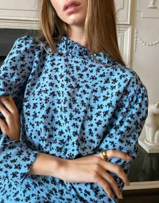 missguided floral high neck trim tea dress
