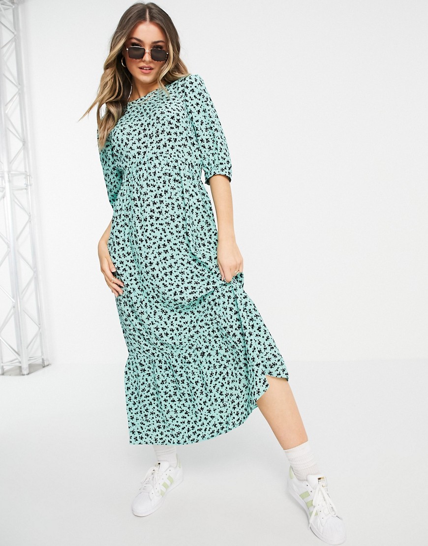 Nobody's Child high neck tiered maxi dress in green spot