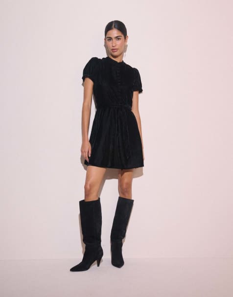 Nobody's Child Ivanna velvet high neck mini dress in black