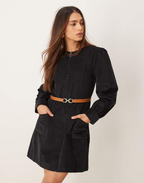 Nobody's Child Highgate cord mini dress with zip detail in black