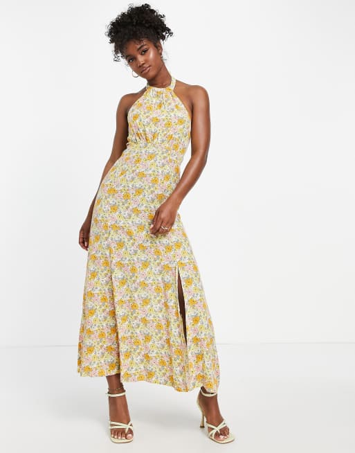 Nobody's Child Holly halter neck dress in yellow | ASOS