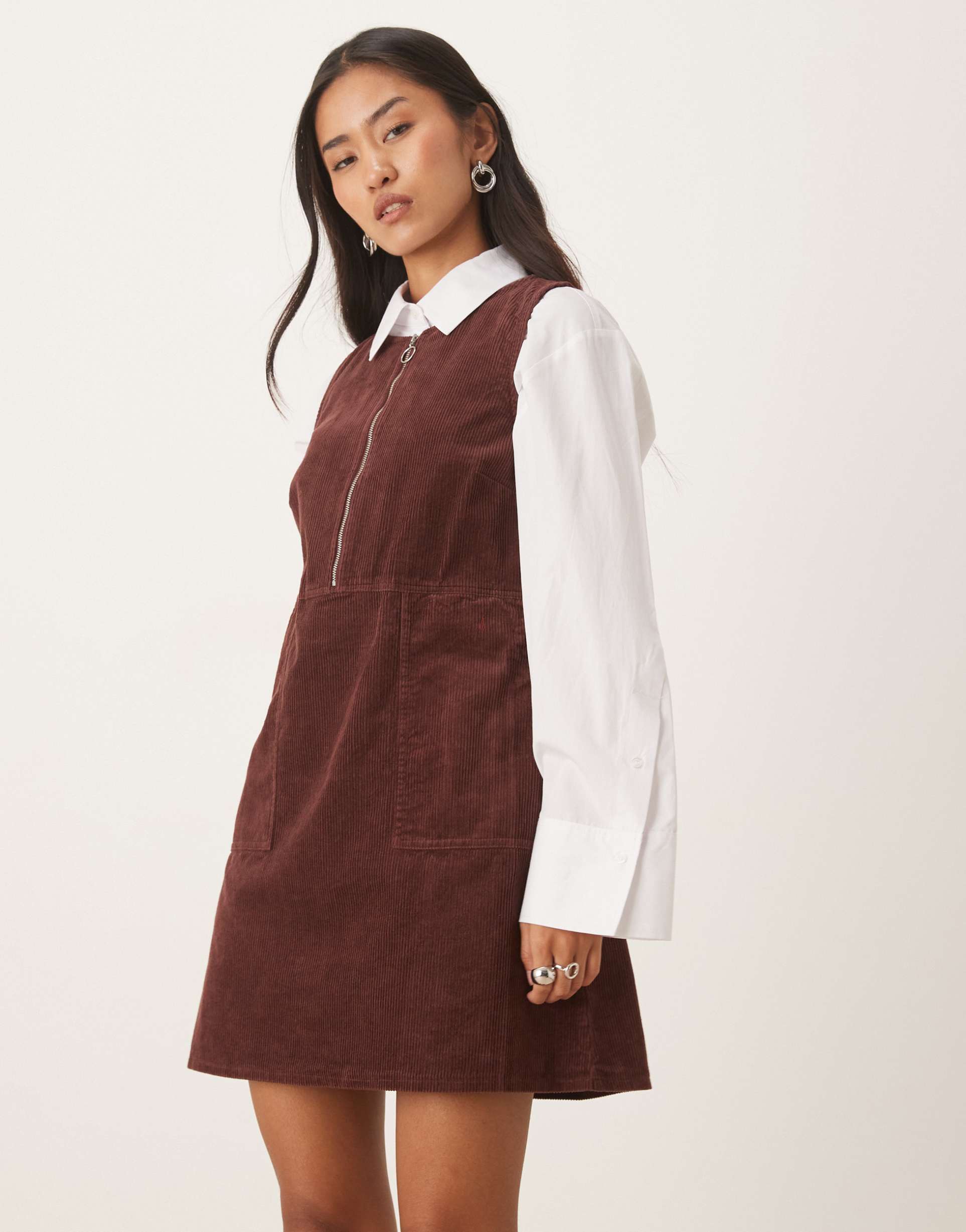 nobody's child homerton a-line corduroy pinafore mini dress in chocolate