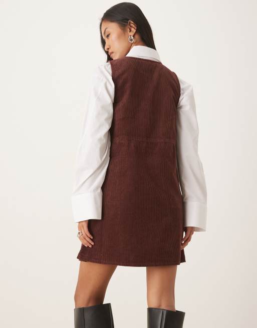 Nobody's Child Homerton a-line corduroy pinafore mini dress in chocolate-Brown