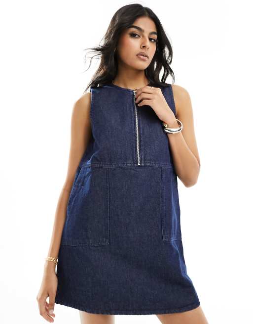 Womens Denim Dress Sleeveless Pinafore Dresses Size 8 10 12 14 16 Blue