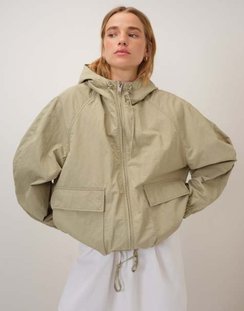 Nobody's Child hooded pocket front windbreaker jacket in sage green - view 1