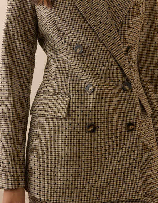 Nobody's Child Houndstooth polka dot double breasted blazer in brown, 3 of 5