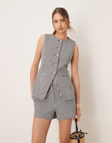 Nobody's Child Immy long line waistcoat co-ord in mono gingham