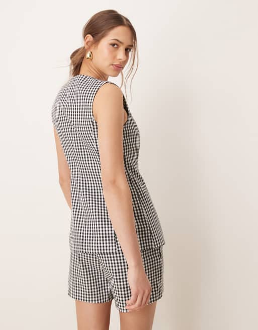 Nobody's Child Immy long line waistcoat co-ord in mono gingham, 4 of 4