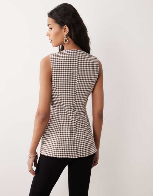 Nobody's Child – Immy – Longline-Weste aus Baumwollmix mit braunem Karo, 3 von 4