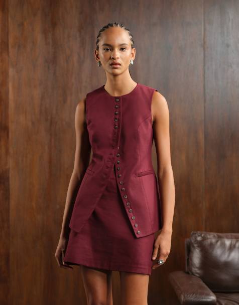 Nobody's Child Imogen longline waistcoat co-ord in burgundy