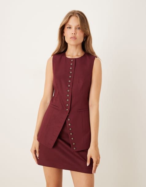 Nobody's Child Imogen longline waistcoat co-ord in burgundy - view 1