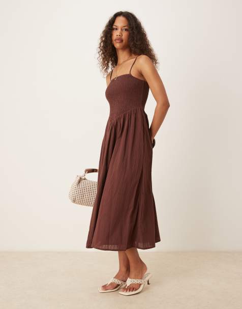 Nobody's Child Imogen strappy midi dress with v-waist in brown - view 1