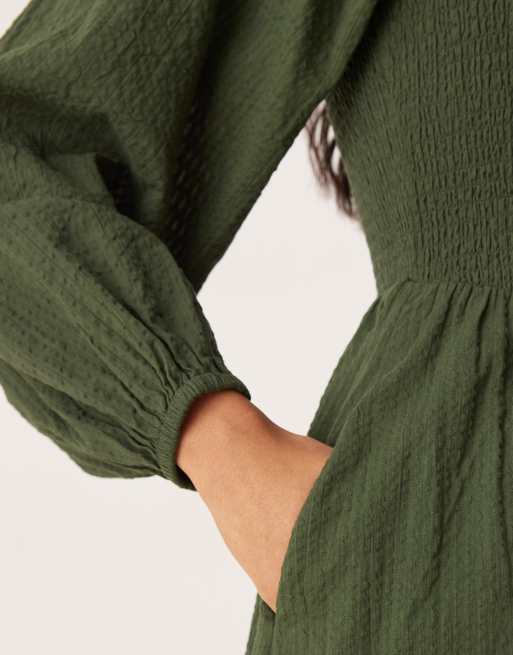 Nobody's Child Imogen v waist midi dress in dark green, 3 of 4