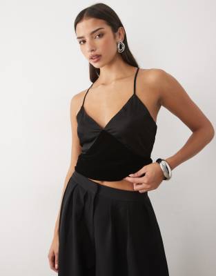 Nobody's Child India Cross Over Back Velvet Cami Top In Black