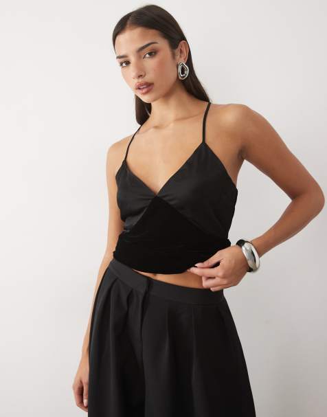 Nobody's Child India satin v-neck cross over back cami top in black